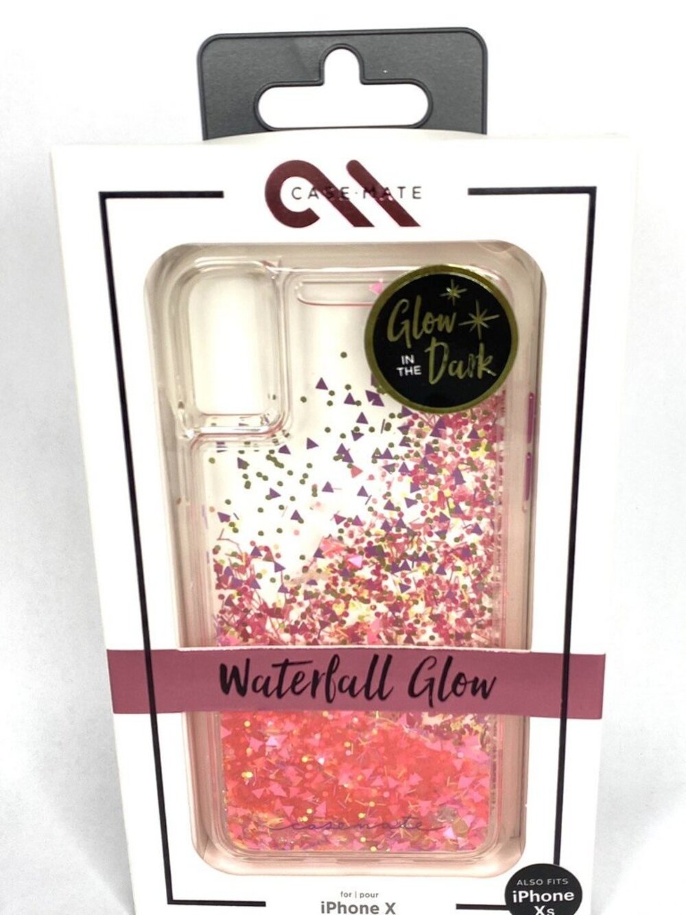 Case Mate Waterfall Glow in The Dark Liquid Pink Glitter Case Apple iPhone Xs, X